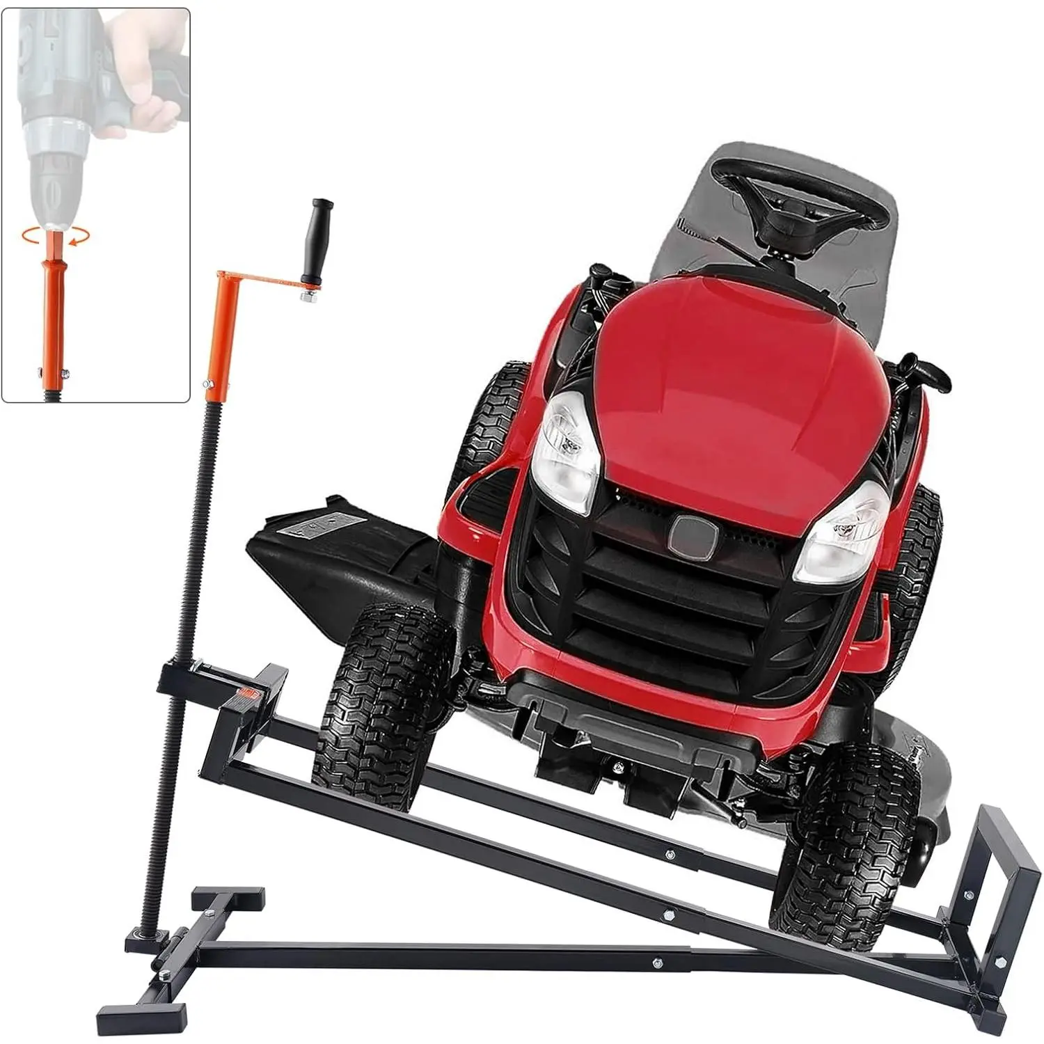 VEVOR Ride on Lawn Mower Lift Jack, 880 Lbs Weight Capacity, Telescopic Maintenance Jack with Crank Handle & Power Tool Handle, Foldable Lawn Tractor Lifter for Lawn Mowers and Garden Tractors, Black