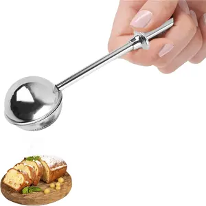 Powdered Sugar Shaker Duster, Flour Sifter for Baking, Baker's Dusting Wand Dispenser with Spring-Operated Handle One-Handed Operation, Stainless Steel Spices Sugar Strainer Steeper  Balls