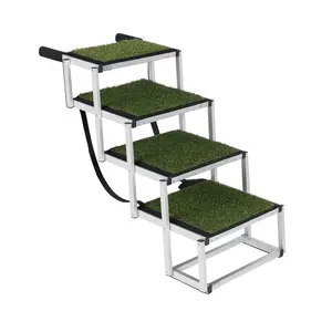 Portable Folding Dog Ramp for Car SUV Truck, Heavy Duty Metal Pet Stairs with Non-Slip Paw-Print Surface, Compact Space-Saving 16.5 x 13 x 5.5 in Folded Size, Stable 250 lbs Support, Quick Setup Mobility Ramp for Small Medium Large Dogs