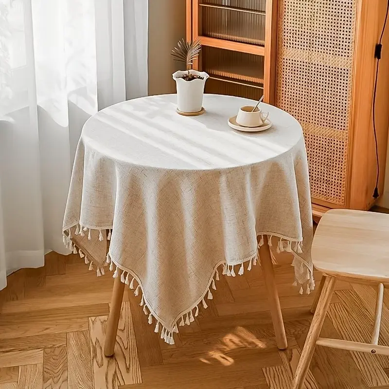 1pc Rustic Farmhouse Style Linen Tablecloth, Rectangular & Round Cotton-Linen Blend, Ideal for Country Kitchen Dining Tables