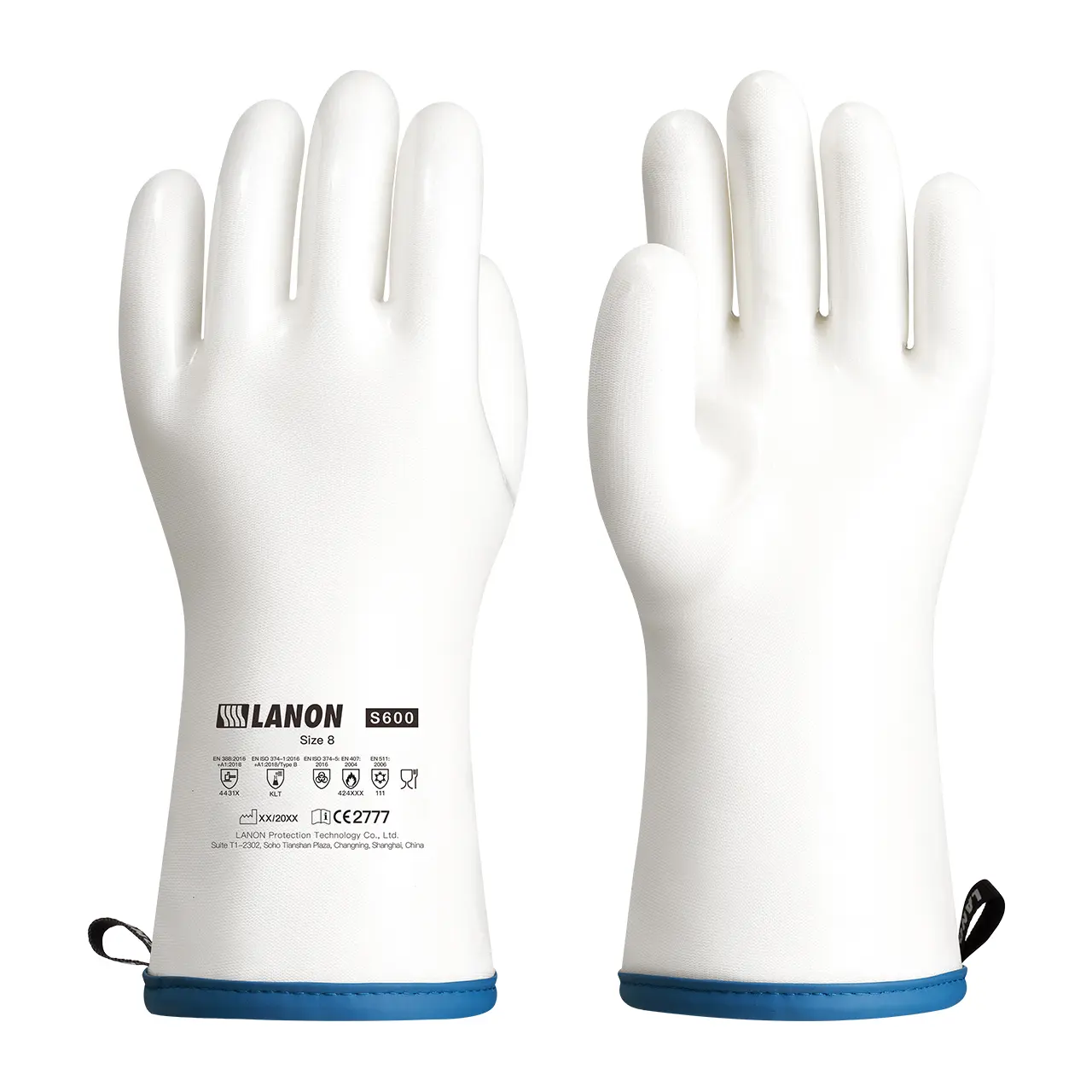 LANON Liquid Silicone Kitchen Gloves, Heat-Resistant Fingered Oven Mitts, Food-Grade, Waterproof, White, Medium Size for Baking Bakeware