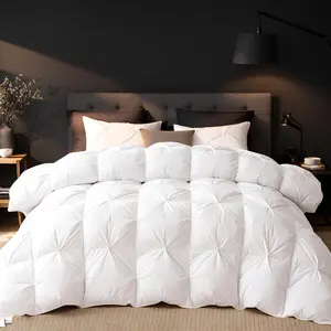 Luxury Goose Down Pinch Pleat Comforter Soft Cozy Bedding for All Seasons Plush Warm Fluffy Breathable Zero Sweating