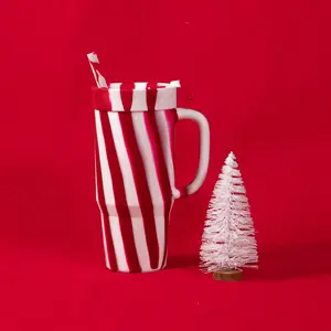 Silipint Candy Cane Collection 32oz Silicone Humbler  – Unbreakable. Durable, BPA-Free, Dishwasher-Safe, with Ergonomic Handle & Silicone Straw - Silicone Tumbler,  Reusable – Festive Holiday Gift, Stocking Stuffer, Holiday Drinkware