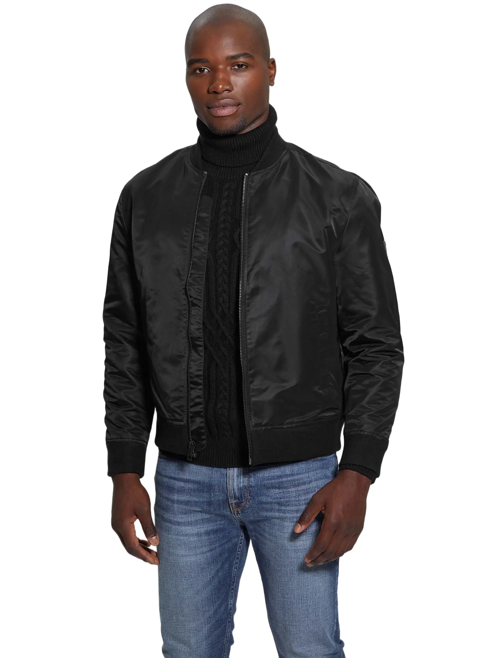 GUESS Male Ace Satin Flight Jacket