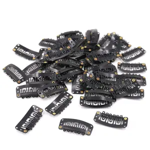 2PCS 6-Teeth U-Shape Snap Clips for Hair Extensions3.3cm/1.3inch (Black/brown)