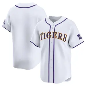Men's White LSU Full-Button Jersey, Crewneck Short Sleeves For Fan