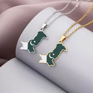 Designer Map Necklace Pakistan Map Flag Pendant Necklace Fashion Stainless Steel Women's Clavicle Chain