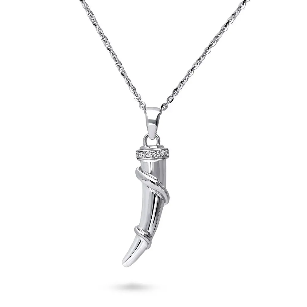 BERRICLE Sterling Silver Horn Pendant Necklace for Women, Cubic Zirconia CZ 18 inch, Rhodium Plated