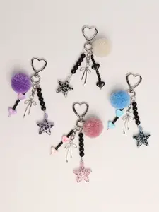 Leopard Print Star Bow Keychain Bag Charm Faux Fur Ball Decoration Small Gift, Stylish Accessory for Bags & Keys