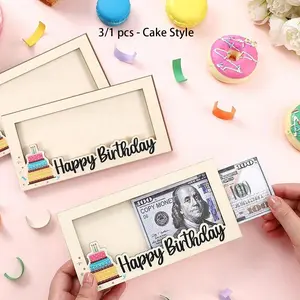 Wooden Birthday Card Box, Cash Holder & Envelope, Dollars, Money Wallet, DIY Gift Organizer, Perfect for Birthdays, Parties, Gifts