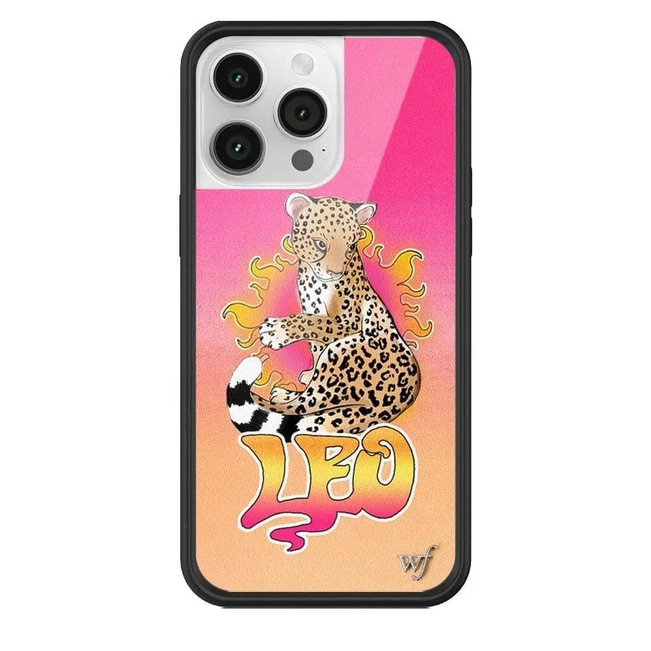 Leo | Limited Edition iPhone Case | Raised Protective Black Bumper | Women Owned Small Business | Zodiac Ombre Pink and Orange Flaming Circle Cute Leopard Aesthetic Design | Safety Casing Protective | Cellphone Cute Aesthetic