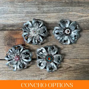 Silver Lotus Leather Flowers - 1" Crystal Conchos - Options