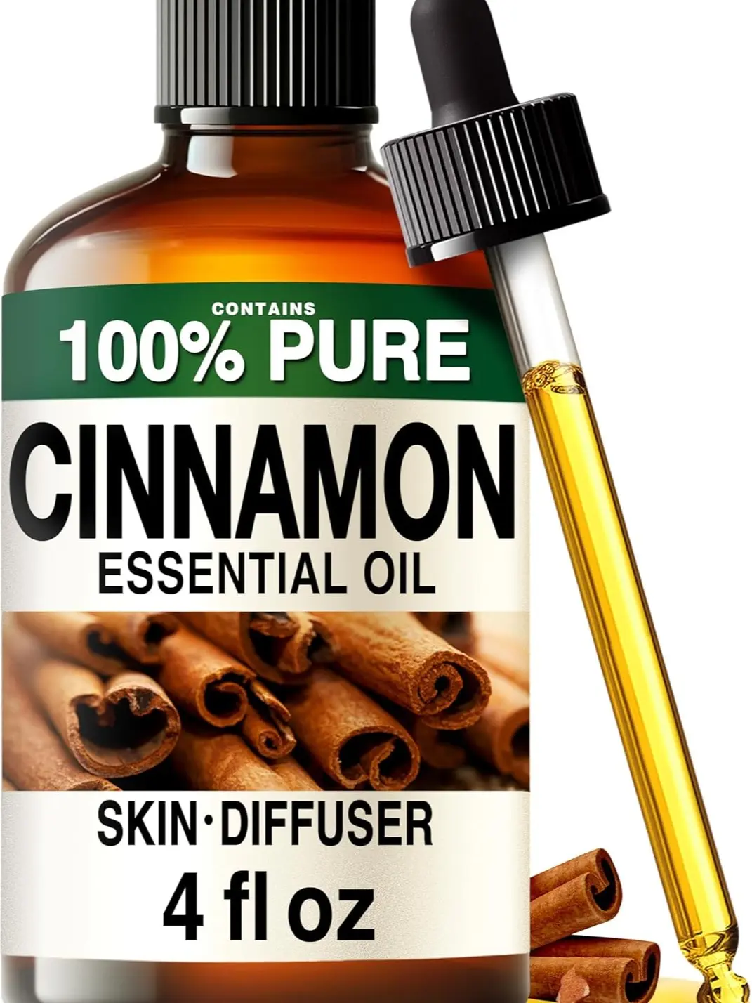 KUKKA Cinnamon Oil - 4 Fl Oz Cinnamon Essential Oil for Hair, Skin, Diffuser, Aromatherapy & DIY Soap Making Scent
