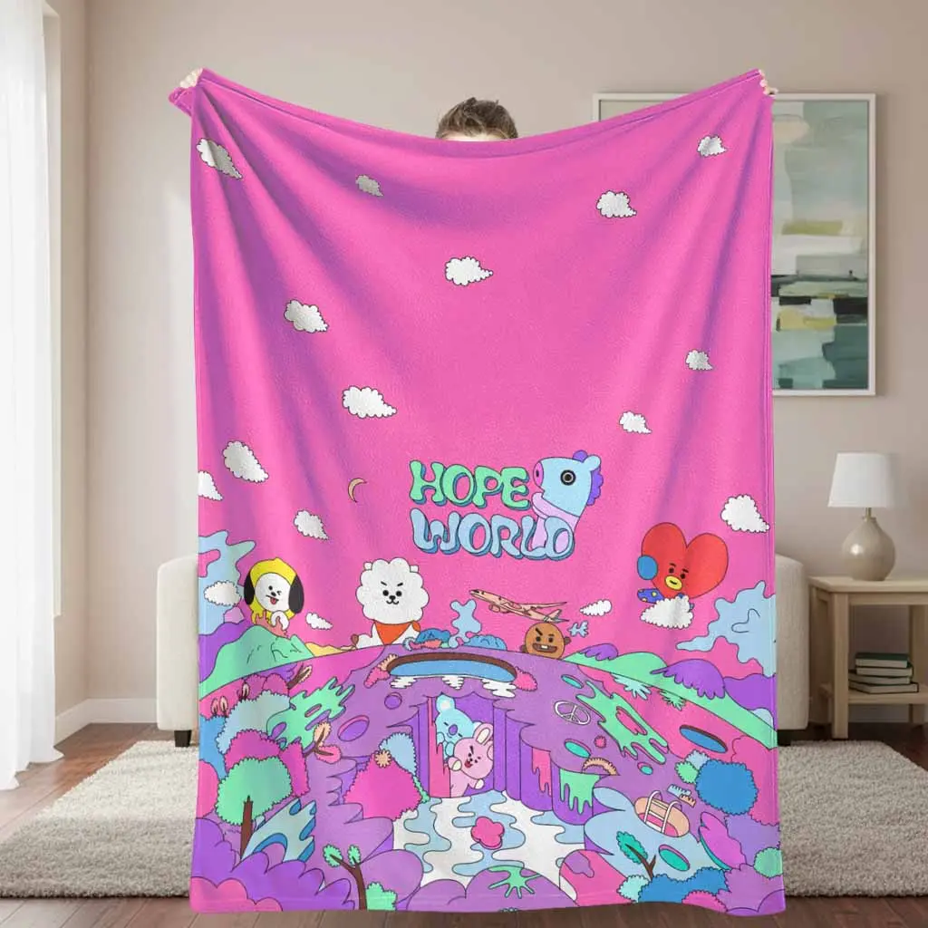 Colorful Cartoon Hope World Flannel Fabric Blanket - Multi-Size, Lightweight, Wrinkle Resistant, Breathable, Durable, Soft Cozy Decorative Warm Throw, Machine Washable for Bedroom, Office Use, Gift for Business Trips, Indoor/Outdoor