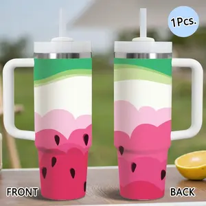 Funny Summer Vacation Watermelon Vacuum Flasks 40oz Stainless Steel Tumbler with Handle & Straw, Vacuum Insulated Travel Mug Keeps Drinks Cold Up to 34 Hours, Leak-Resistant Cup for Iced Coffee, Water, Office, Gym or Travel