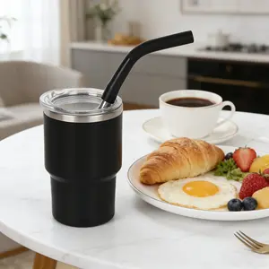 9pcs Mini Cups with Straw and Lid, 3oz Stainless Steel Inner, BPA-Free PP Outer, Ideal for Small Travel Cups, Coffee and Drinks, Travel Water Cup