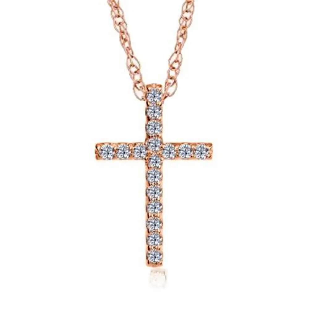 1/10ct Diamond Cross Pendant 14K Rose Gold 1/2" Tall