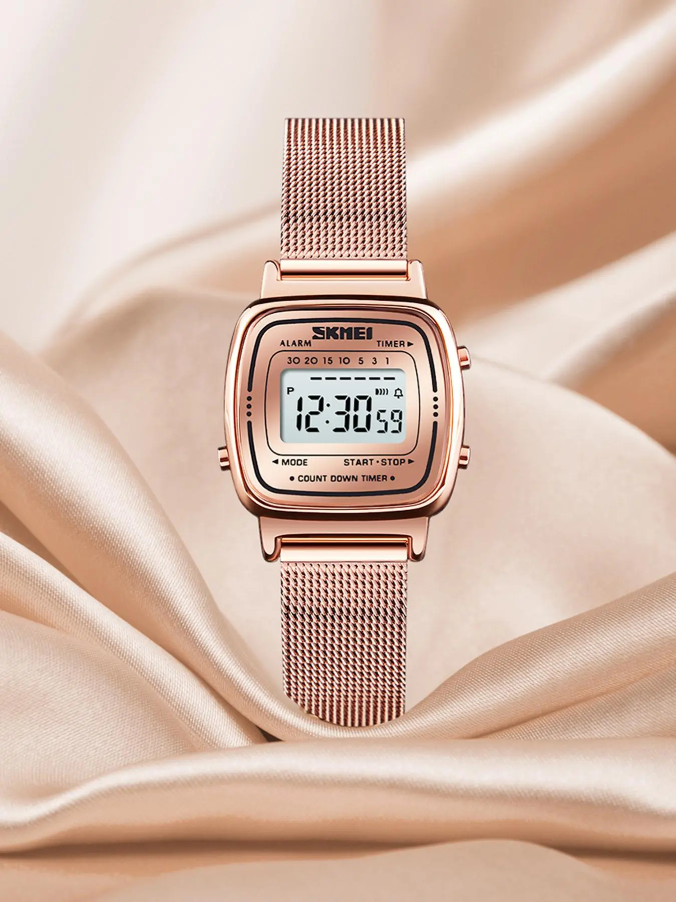 Women's Ultra-Thin Digital Quartz Watch, Mesh Steel Band, Elegant Simple Small Wristwatch, Fashionable Modern Women's Accessory, Modern Casual Wristwatch
