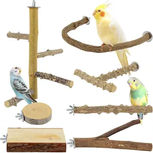 7-piece set of natural wooden bird stands, suitable for cages, bird parrot budgie stands, bird budgie cage accessories, suitable for cockatoos, conures, budgies, and small to medium-sized parrots