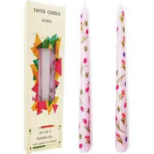 10 Inch PurpleTaper Candles Set of 2 Unscented  Tall Print Tapered Candles with   for Mother's Day, Weddings Holiday Parties
