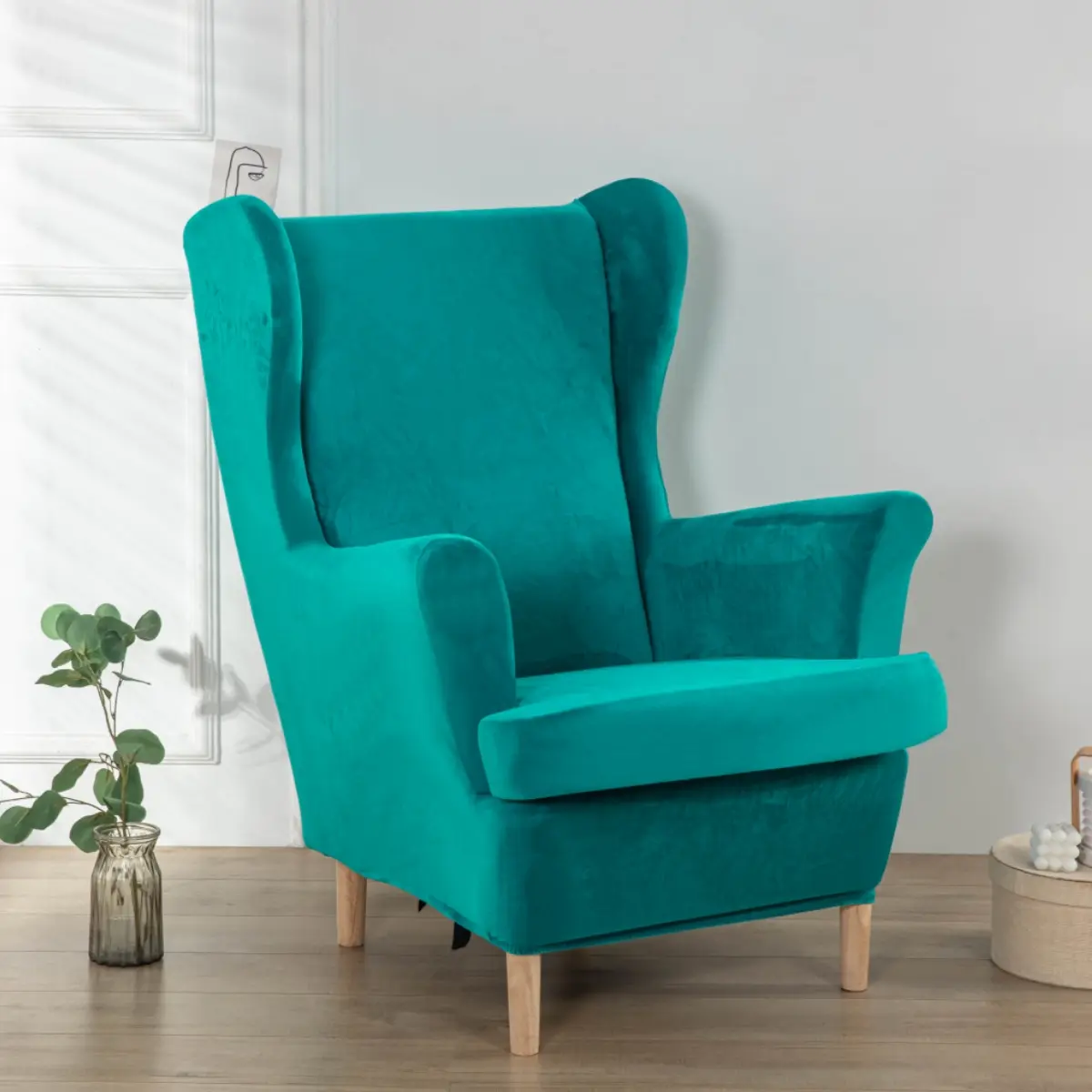 Velvet Wingback Armchair Cover Set 2 Pieces, Arm Chair Covers, Elastic Stretch Wingback Sofa Slipcover, Soft Washable Chair Protector for Living Room Wedding Party