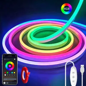YEEWHALE RGB LED Neon Rope Lights - 5V USB Powered, Remote & App Control, Music Sync, Flexible DIY Design, LED Lights for Bedroom, Whimsical Room Decor, Funky Home Decor, Chill Room Accessories