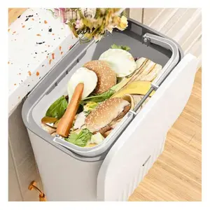 Kitchen Food Waste Bin, Countertop Compost Container with Lid, White and Gray with Size of 10.5 inches