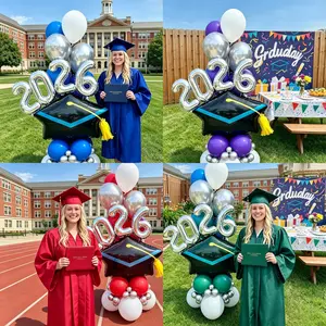 40-Piece Graduation Theme Balloon Set, Includes Grad Hat, Silver Color Numbers, Latex Balloons, Metal Silver Balloons, Perfect for Grad Parties, Graduation Decoration