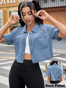 Women's Classic Pocket Denim Top, Basic Casual Daily Wear, Non-Stretch Loose Jean Shirt, Comfortable, Soft and Stylish, Perfect for Everyday Use, Spring