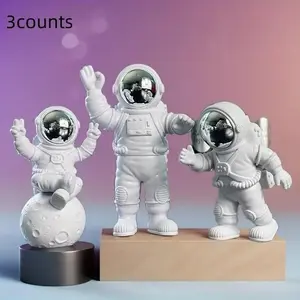 3 Piece Astronaut Shape Decorations, Made of Abs Material, Outdoor Garden Home Living Room Tabletop Decoration, Birthday Cake Party Accessories, Figurines