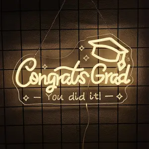 Congrats Decorative Neon Sign for Backdrop  Graduation Decor Graduation Neon Lights for Wall Decor Home Bar Prom Celebration Gifts Congraduation Light Up Sign