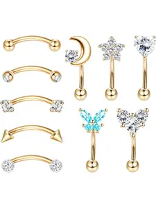 10Pcs 16G Rook Daith Earrings for Women Stainless Steel Belly Lip Nose Hoop Ring Cartilage Tragus CZ Body Piercing Curved Barbell Eyebrow Rings 6-8mm