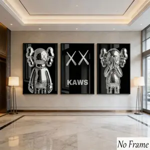 3pcs Kaws Theme Wall Art Print, Silver Color Metal Texture, Classic Xx Eye Design, Perfect for Gaming Room, Living Room, Bedroom, Must-Have Decor