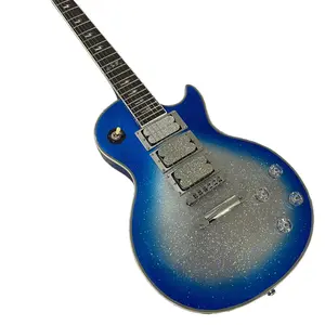 Sparkle Blue Silver Gradient lp Guitar H-H-H pickup 6 String Mahogany Build