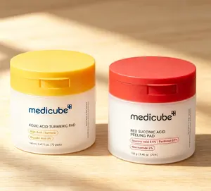 Official Medicube 2-in-1 Peel Pad Bundle | Turmeric Brightening Pad & Red Succinic Acid Acne Exfoliating Toner Pads, For Troubled Skin Brighten & Clear Breakouts, 70 Sheets Each Korean Skin Care