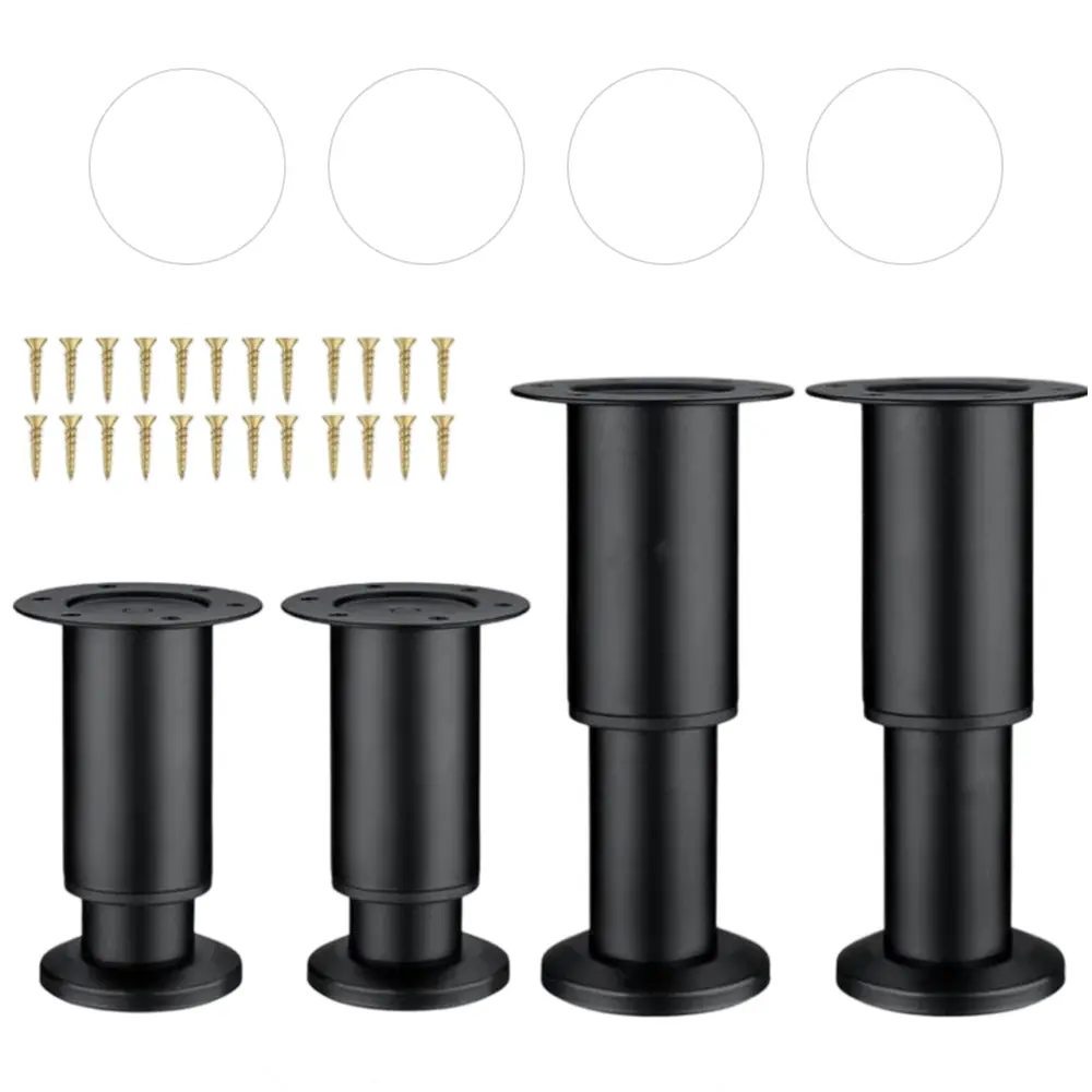 4-Pack Adjustable Metal Furniture Legs 5.1"–7.1" (13–18 cm), Heavy Duty Sofa/Cabinet/Table Replacement Legs with 24 Screws + 3M Pads, Black Steel Height-Adjustable Support Feet for Bed Frame, Dresser, Couch & TV Stand