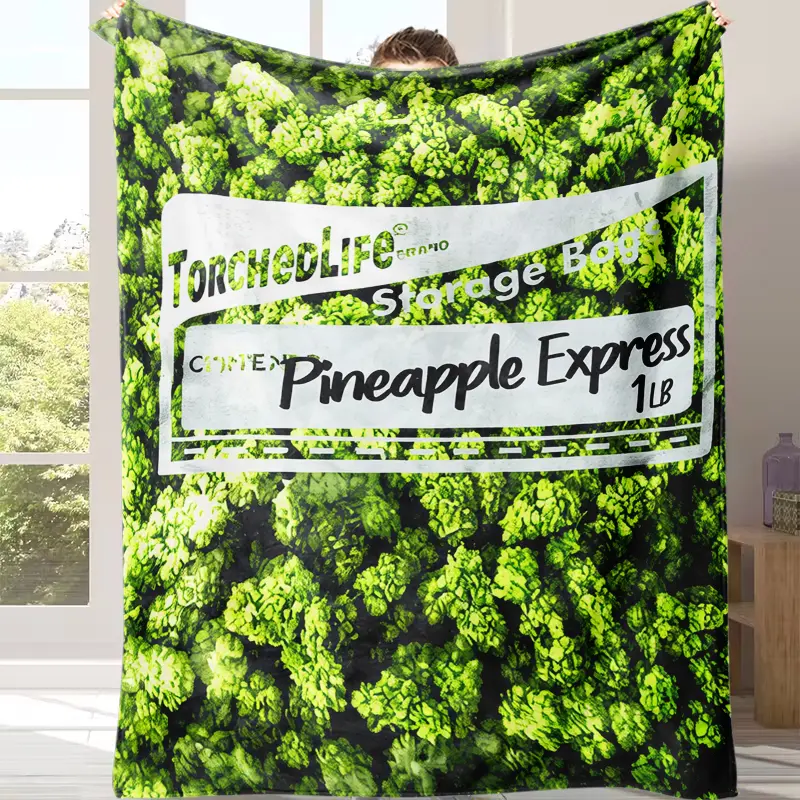 Dank Weed Printed Buttery Soft Flannel Blanket - Pineapple Express Design, Warm Comfortable Nap Blanket, Ideal All-Season Gift for Fans and Friends, Buttery Soft Blankets