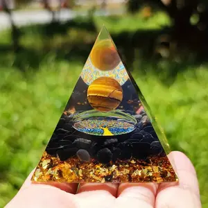 1pc Obsidian Tiger's Eye Chakra Orgone Pyramid, Desk Decoration for Home Decor, Halloween Gift for Unique Style, Crystal Carvings
