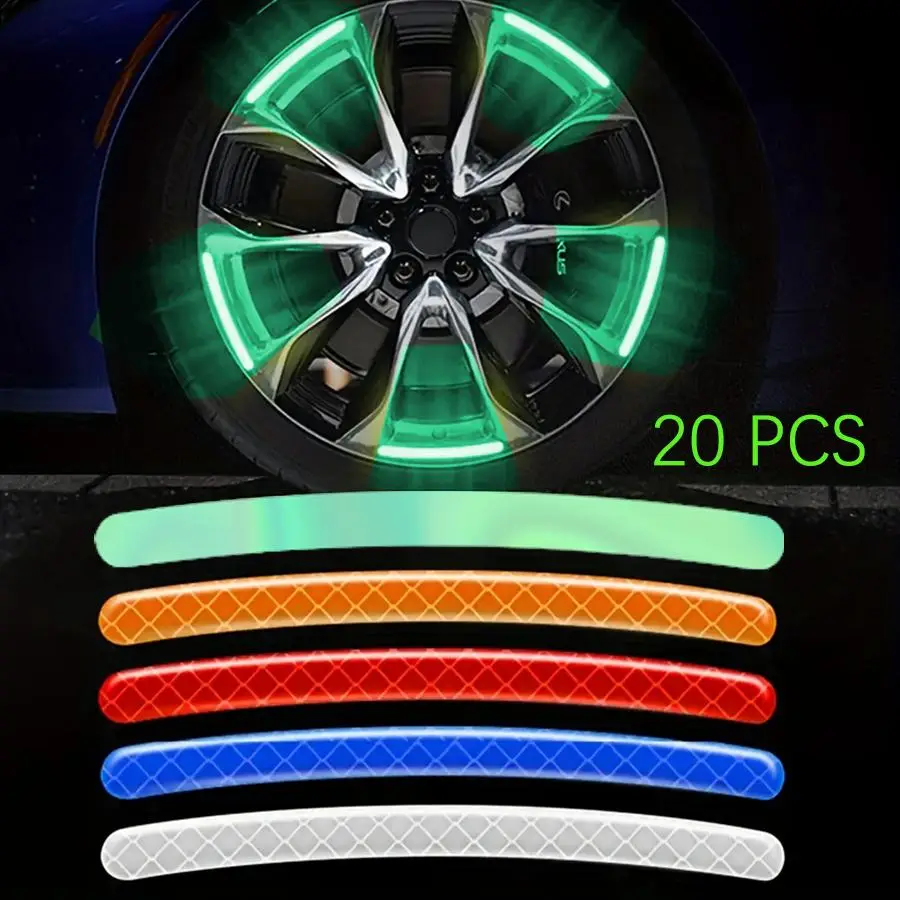 Car Wheel HUB Reflective Strip, Car Reflective Colorful Laser Wheel HUB Tire Anti-collision Stickers, Luminous Reflective Strip for Car Motorcycle Bik