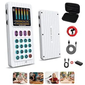 Portable Handheld Sound Card Device, Voice Changer Audio Mixer with Noise Reduction, Wireless Mic Set for Podcasts, Broadcasting, Gaming, Audio Mixer Kit