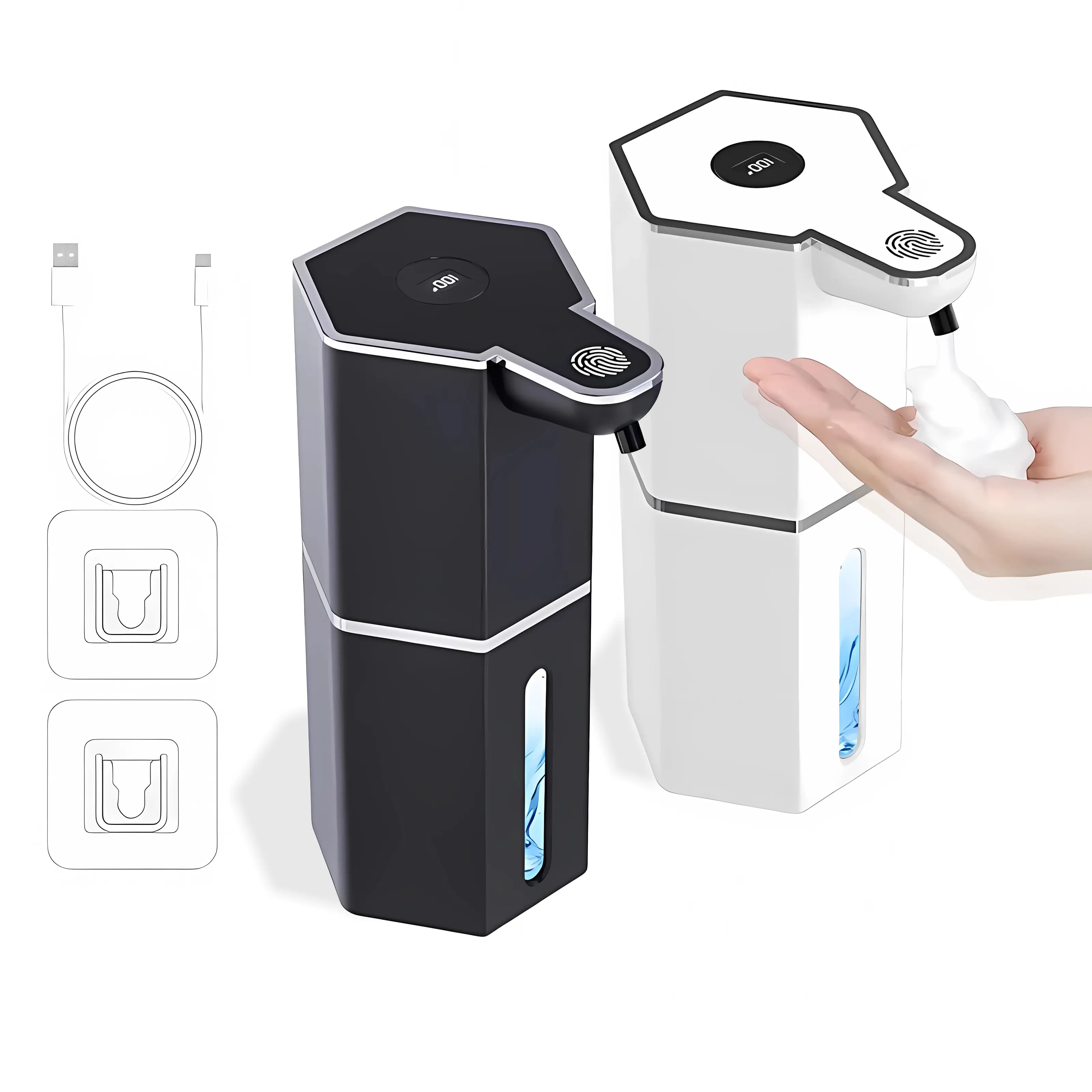Touchless Induction Foaming Soap Dispenser - Automatic, 12oz, 1200mAh USB Rechargeable Battery, 4 Adjustable Levels, Waterproof Leak-Proof, Wall-Installation Home Bathroom Kitchen Essential, 11x8x20cm