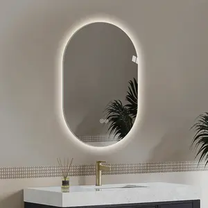 Oval Backlit Mirror for Bathroom 48x30 Pill LED Lighted Vanity Mirror Dimmable Anti-Fog Modern Stylish Defogging Function Shatter-Resistant Glass with 3 Lighting Options