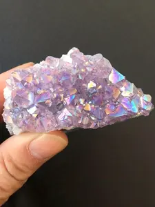 1pc Amethyst Cluster Titanium Alloy High Energy, Amatista Crystal Natural Aura Stone, With Healing And Calming Properties, Healing Energy Specimen, Home Decoration Gemstone, Unique Gift For Crystal Lovers, High-quality Unique Crystals Decoration