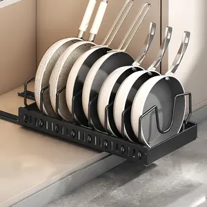 Cabinet Pull-Out Pot Rack, Kitchen Slide Lid Holder & Skillet Stand, Draw-Style Utensil Organizer, Fits Pots, Baking Molds, Dishes