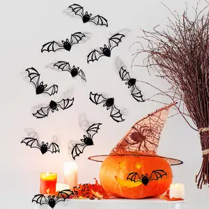 Creative 3D Bat Wall Sticker Set, Halloween Devil Bat Decorations, Bedroom Living Room Background Wall Art, Party Atmosphere Decoration