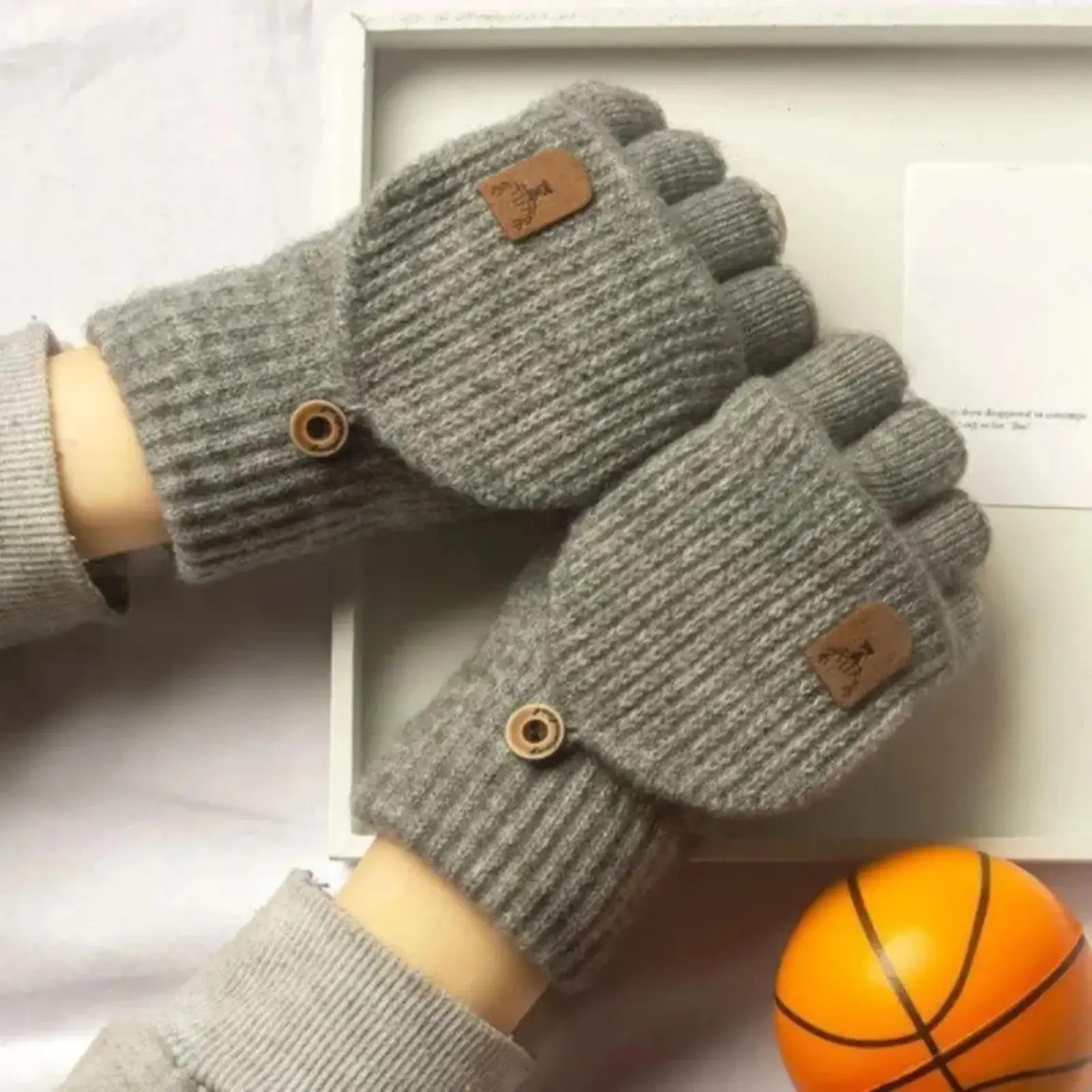 Thick Knit Fingerless Gloves, Unisex Plain Winter Hand Warmers with Touchscreen Tip for Students & Daily Commutes, Touch Screen, Conductive Tip