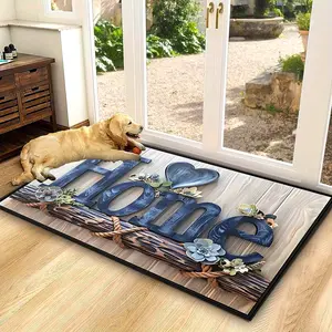 1 piece, exquisite blue flower love HOME door carpet, non-slip crystal velvet indoor/outdoor carpet, Decorative Area Rug, suitable for office, bedroom, bathroom, kitchen, terrace, garden - modern home decoration, holiday decoration