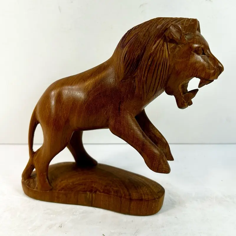 Vintage Handcrafted Wooden Lion Decoration