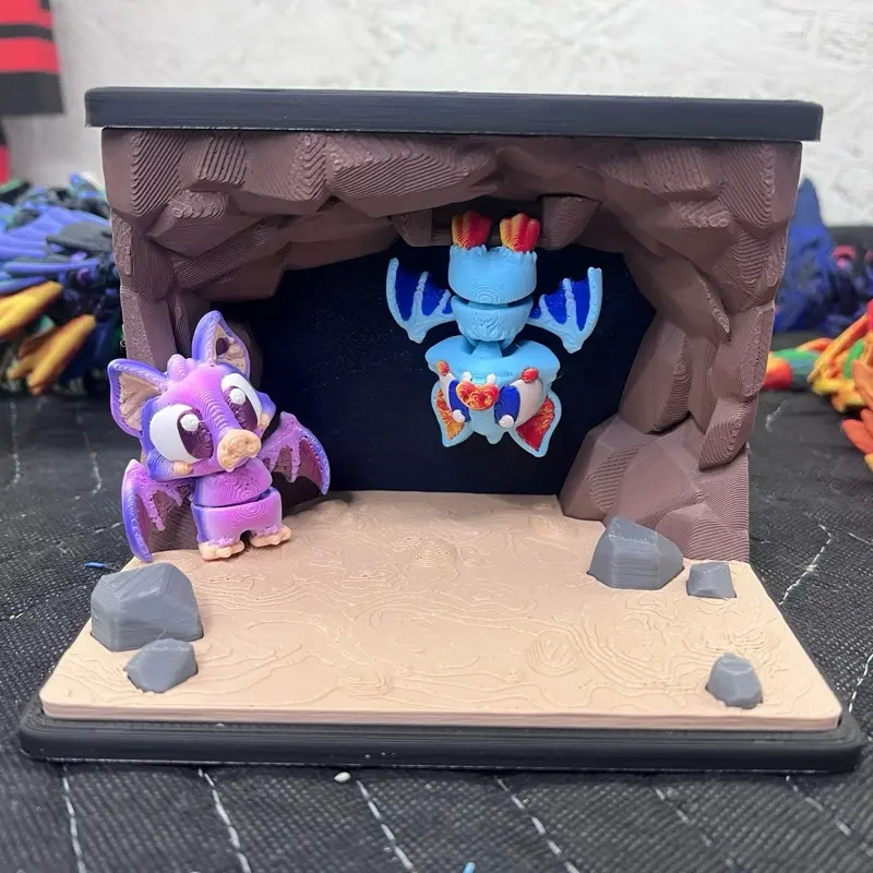 Gothic 3D In-House Printed Bat Cave Mini Diorama Playset, Textured Rocks Fantasy Bats Home Decor Shelf Ornament, Ideal Gift for Home Supplies Enthusiasts, Room Decor Statue