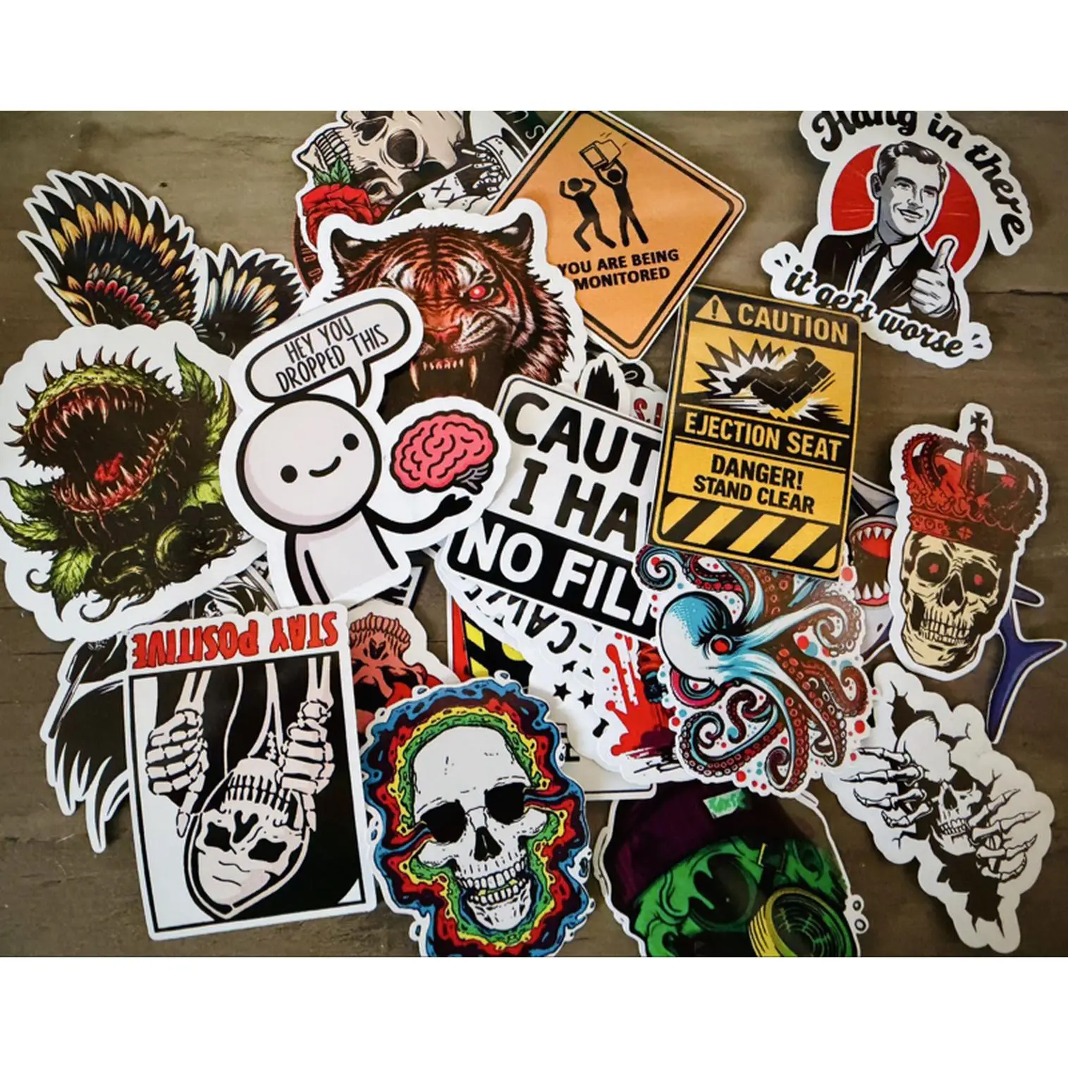 30-Pack 2.5" Skull Grunge Vinyl Stickers for Tool Boxes, Phone, Hard Hats, and More